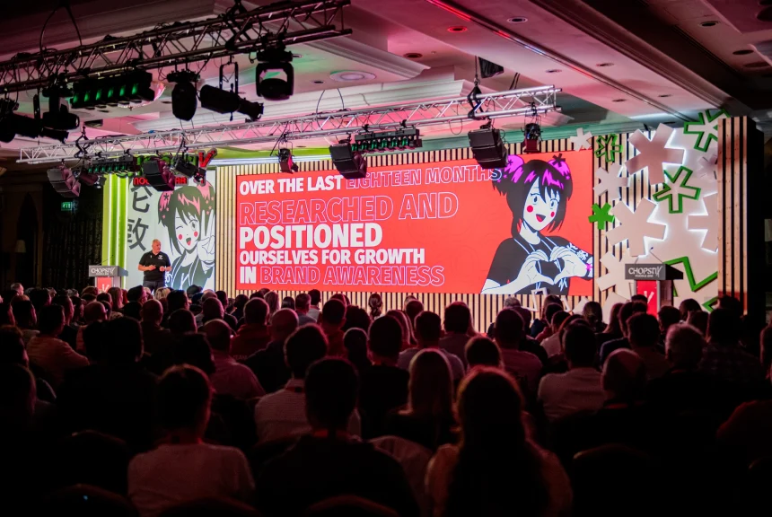 Bespoke stage branding created for Chopstix noodle bar, at one of Quadrant's live events