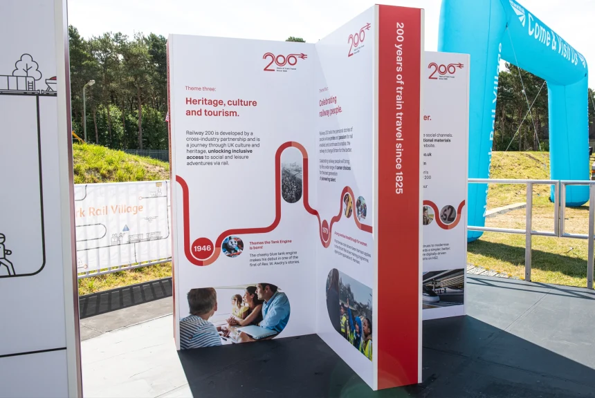 Exhibition stand for Network Rail event celebrating 200 years of train travel