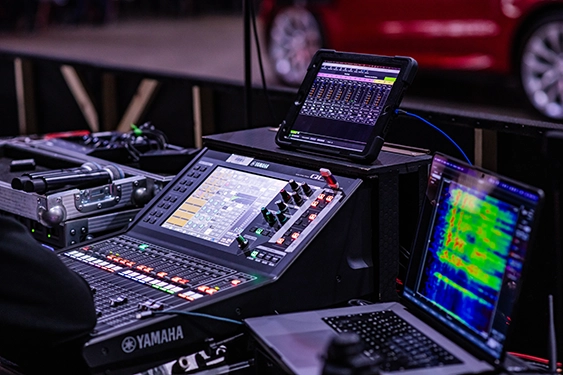 Mixing desk run by technical production crew at Sytner event run by Quadrant